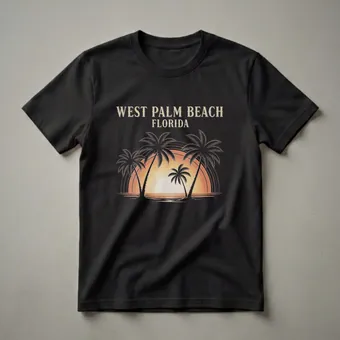 Retro West Palm Beach Florida Palm Tree Sunset Graphic T-Shirt
