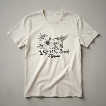 West Palm Beach Florida Hibiscus Hummingbird Sketch Art T-Shirt