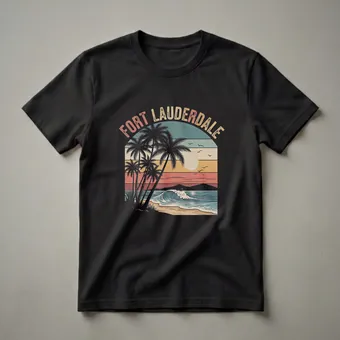 Retro Fort Lauderdale Beach Sunset Palm Tree Graphic T-Shirt