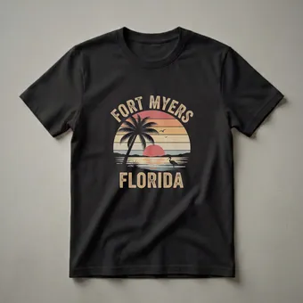 Retro Fort Myers Florida Sunset Palm Tree Graphic T-Shirt