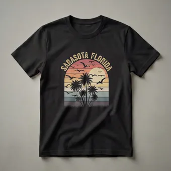 Sarasota Florida Retro Sunset Graphic T-Shirt for Travelers