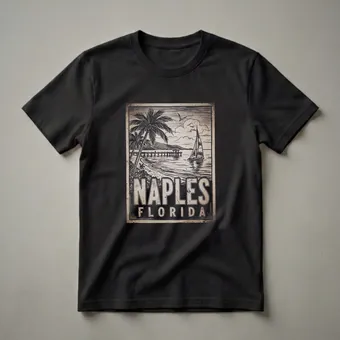 Retro Naples Florida Beach Scene Graphic T-Shirt for Travelers