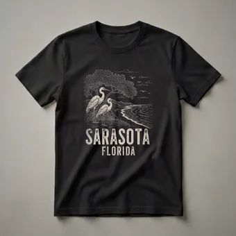 Retro Vintage Sarasota Florida Egret Coastal Landscape T-Shirt