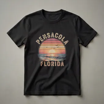 Retro Pensacola Florida Sunset Beach Graphic T-Shirt for Travelers