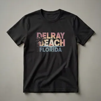 Retro Delray Beach Florida Sunset Palm Tree Graphic Silhouette T-Shirt