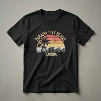 Retro Panama City Beach Florida Sunset Palm Tree Design T-Shirt