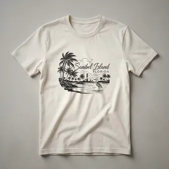 Sanibel Island Florida Lighthouse and Heron Graphic T-Shirt