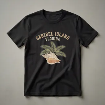 Retro Sanibel Island Florida Conch Shell Palm Tree Graphic T-Shirt