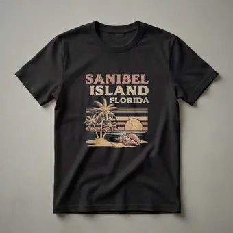 Sanibel Island Florida Retro Beach Sunset Graphic T-Shirt