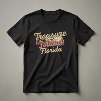 Retro Treasure Island Florida Sunset Graphic T-Shirt