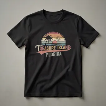 Retro Treasure Island Florida Sunset Graphic T-Shirt for Beach Lovers