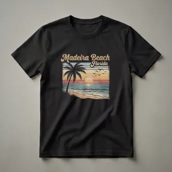 Retro Madeira Beach Florida Sunset Palm Tree Graphic T-Shirt