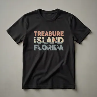 Retro Treasure Island Florida Sunset Graphic T-Shirt for Travelers