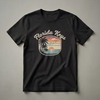 Retro Florida Keys Sunset Palm Tree Graphic T-Shirt for Travelers