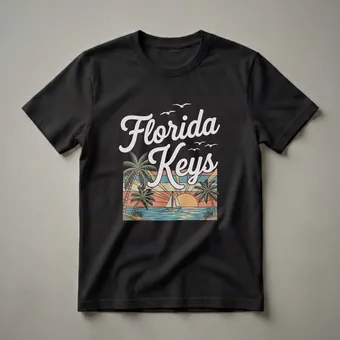 Retro Florida Keys Sunset Sailboat Graphic T-Shirt for Travelers