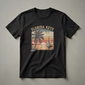Retro Florida Keys Palm Tree Sailboat Sunset Graphic T-Shirt