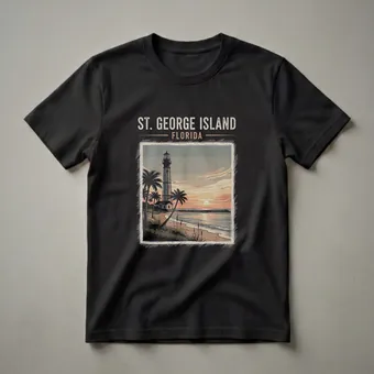 St. George Island Lighthouse Vintage Sunset Graphic T-Shirt