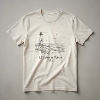 St. George Island Florida Lighthouse Sunset Sketch Art T-Shirt