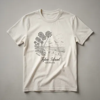 Tybee Island Georgia Beach Scene Line Art T-Shirt