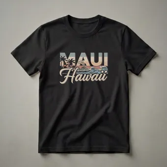 Retro Maui Hawaii Volcano and Waves Graphic T-Shirt