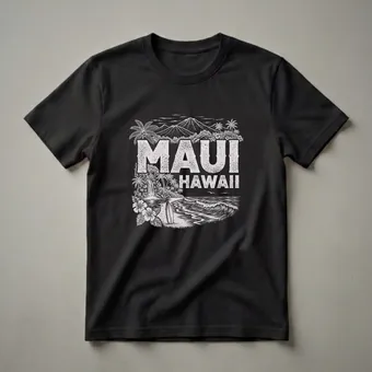 Vintage Maui Hawaii Beach Scene Graphic T-Shirt for Island Lovers