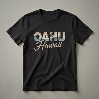 Retro Oahu Hawaii Surfing Landscape Graphic T-Shirt