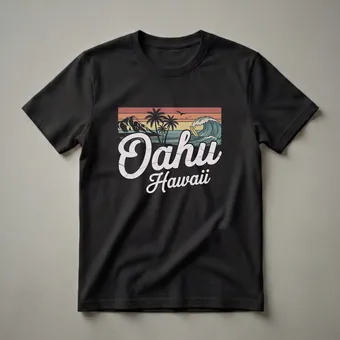 Retro Oahu Hawaii Sunset Surf Graphic T-Shirt for Island Lovers