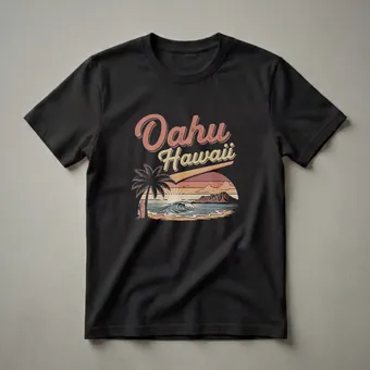 Retro Oahu Hawaii Sunset Palm Tree Graphic T-Shirt
