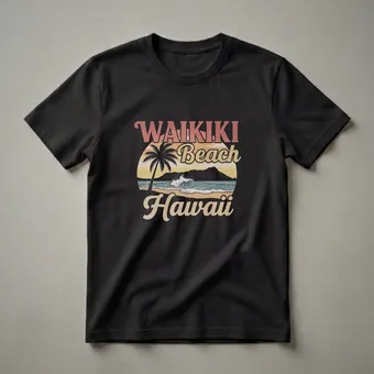 Waikiki Beach Retro Sunset Graphic T-Shirt for Hawaii Lovers