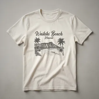 Waikiki Beach Hawaii Sketch Art Graphic T-Shirt for Island Lovers