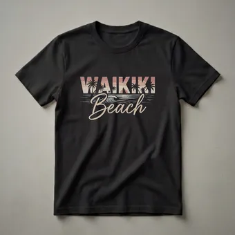 Retro Waikiki Beach Palm Tree Graphic T-Shirt for Hawaii Lovers