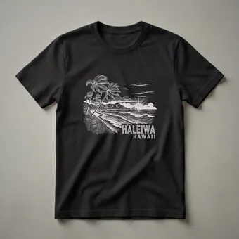 Vintage Haleiwa Hawaii Beach Scene Graphic T-Shirt for Island Lovers