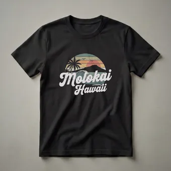 Retro Molokai Hawaii Sunset Wave Graphic T-Shirt