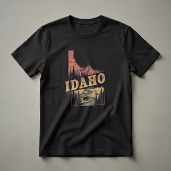 Retro Idaho Mountains and River Graphic T-Shirt for Outdoor