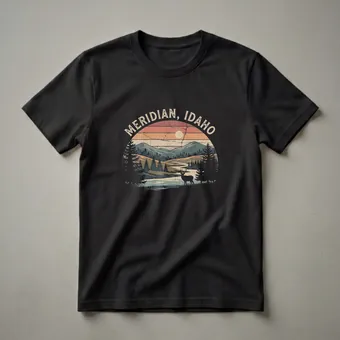 Retro Meridian Idaho Mountain Deer Sunset Graphic T-Shirt
