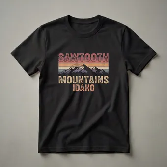 Retro Sawtooth Mountains Idaho Sunset Graphic T-Shirt