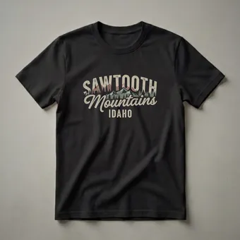 Retro Sawtooth Mountains Idaho Graphic Distressed T-Shirt