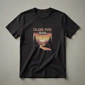 Retro Island Park Idaho Pine Forest River Sunset T-Shirt