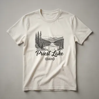 Priest Lake Idaho Sketch Art Landscape T-Shirt for Nature Lovers