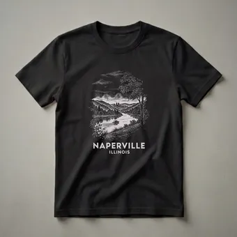 Vintage Naperville Illinois Riverfront City Skyline Graphic T-Shirt
