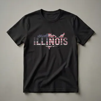 Retro Illinois American Flag State Outline Graphic T-Shirt