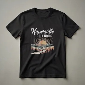 Retro Naperville Illinois Sunset Landscape Graphic T-Shirt