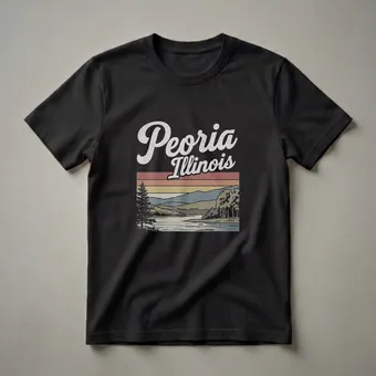 Retro Peoria Illinois Landscape Graphic T-Shirt for Lake Lovers