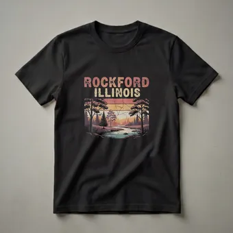 Retro Rockford Illinois River Landscape Graphic Drawing T-Shirt
