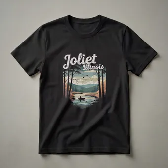 Retro Joliet Illinois Fishing Landscape Graphic T-Shirt