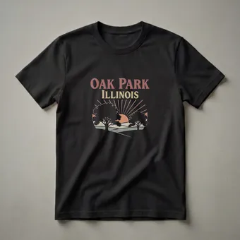 Retro Oak Park Illinois Sunset Landscape Graphic T-Shirt