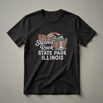 Starved Rock State Park Illinois Retro Waterfall Graphic T-Shirt