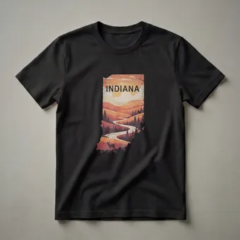 Retro Indiana Map Landscape Graphic T-Shirt for Hoosiers