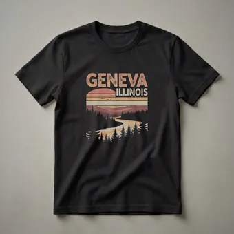 Retro Geneva Illinois Sunset River Forest Graphic T-Shirt