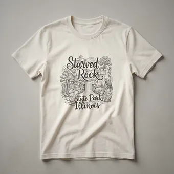 Starved Rock State Park Illinois Waterfall Sketch Graphic T-Shirt